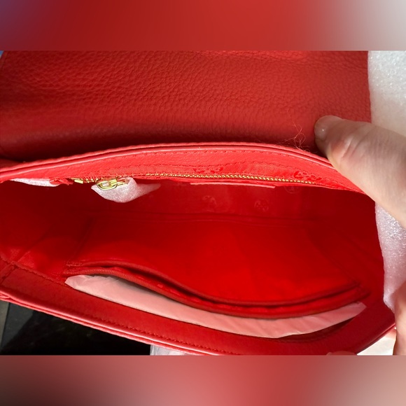 TORY BURCH Pebbled Leather Shoulder Bag With Adjustable Chain Vermillion Red - Picture 4 of 12